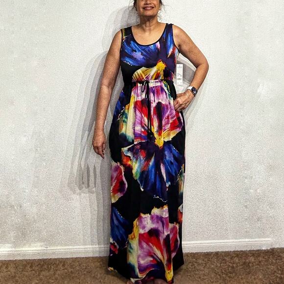 NY Collection Black Floral Maxi Dress Sz M NWT - Picture 1 of 13